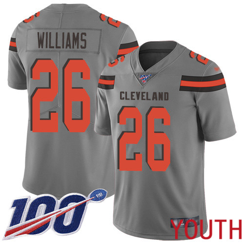 Cleveland Browns Greedy Williams Youth Gray Limited Jersey #26 NFL Football 100th Season Inverted Legend